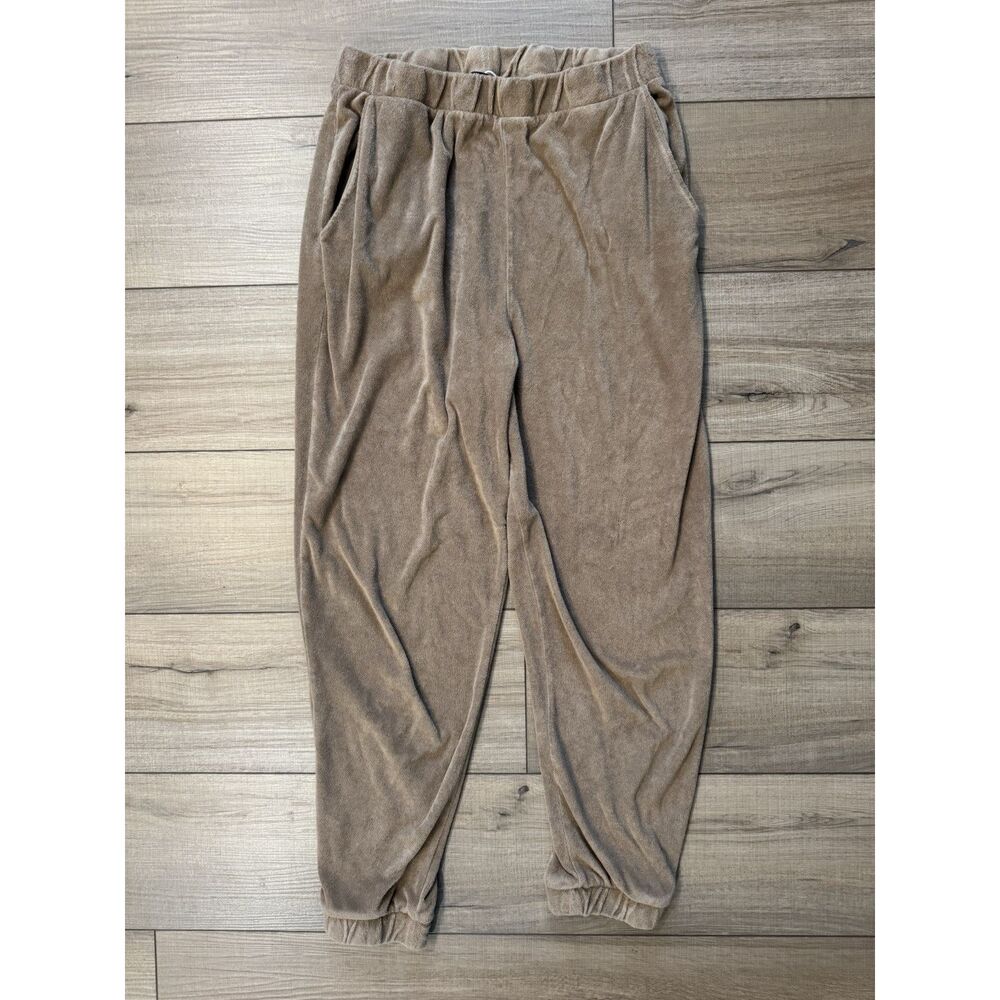 Zara Terrycloth Jogger Pants Womens Medium M Tan Soft Lounge Sweatpants
